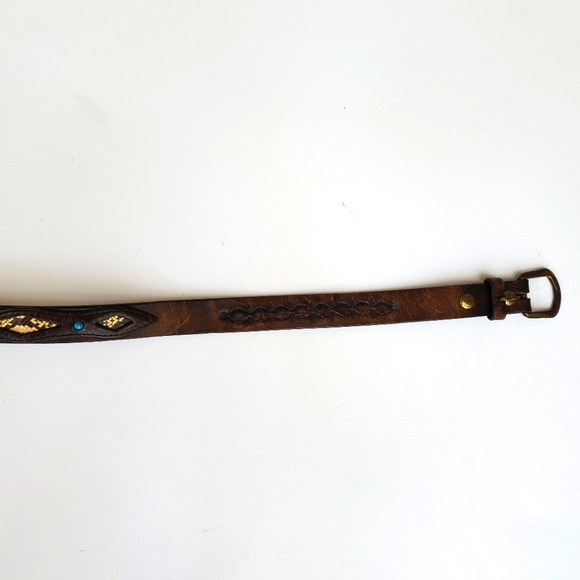 Python & Turquiose Leather Belt Genuine by Southwick / Western Boho - Picture 5 of 16
